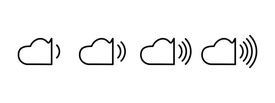 
Icons that increase and decrease the sound. audio cloud icon,wifi cloud. Set of sound icons with different signal levels.
