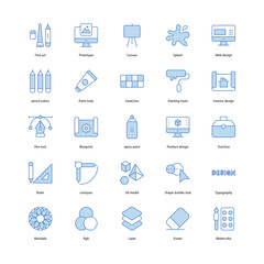 Art and Design icons set isolate white background vector stock illustration.
