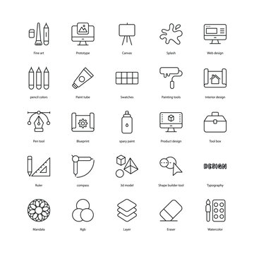 Art and Design icons set isolate white background vector stock illustration.