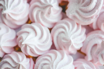 Colorful marshmallows background with copy space. Top view