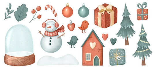 Fototapeta na wymiar Christmas crayon clipart for sticker, pattern, greeting card, poster. Winter illustration