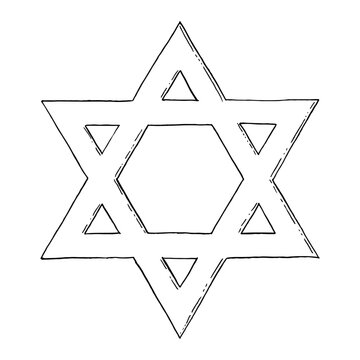 Star of David black and white ink illustrations for Israel and Jewish designs, Magen David Adom service. Six pointed hexagram geometric figur