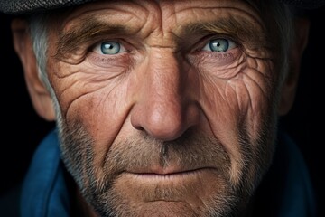 Obraz premium Close-up of grandfather portrait. Elder senior man with wrinkles and dark spots