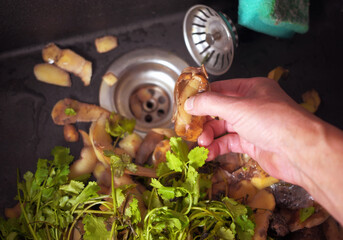 removing food waste from sink