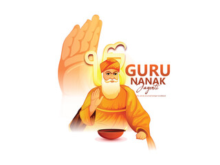 Guru nanak jayanti Gurpurab, also known as Guru Nanak's Prakash Utsav and Guru Nanak Jayanti, English meaning celebrates the birth of the first Sikh Guru - obrazy, fototapety, plakaty