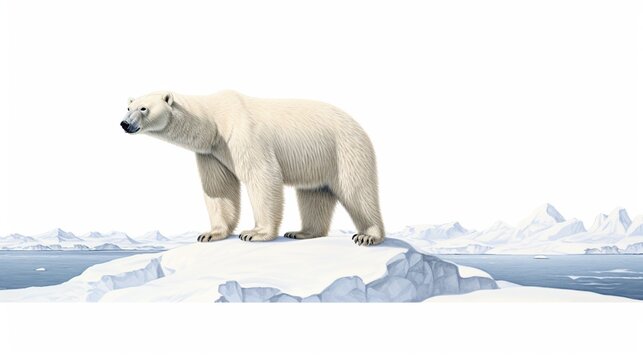 White Polar bear stand on the ice floe. AI generated image