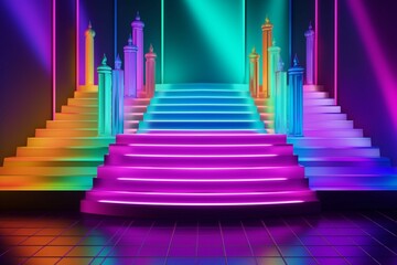 Vibrant honor backdrop. Festive invite with stage and spotlight. Luxurious steps floor. Generative AI