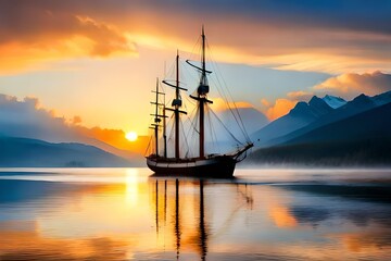 sailing ship in the sunset