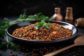 a dish of lentils with seasonings. Generative AI