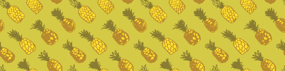 Pineapple pattern seamless, pineapples illustration, hand-drawn vector exotic fruit for vegan banner, juice or jam label design. Ripe ananas background for baby food packaging. Pineapple backdrop.
