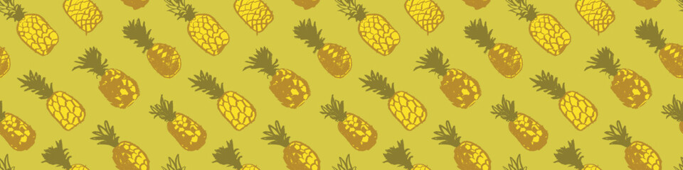 Pineapple pattern seamless, pineapples illustration, hand-drawn vector exotic fruit for vegan banner, juice or jam label design. Ripe ananas background for baby food packaging. Pineapple backdrop.