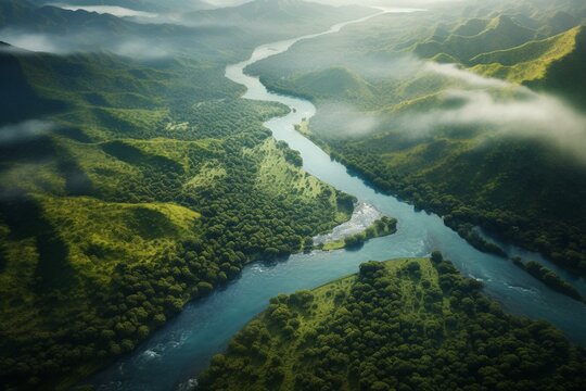 A breathtaking view of nature and rivers from above. Generative AI
