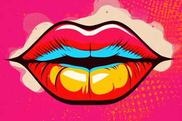 This vibrant illustration showcases sexy female lips on a colorful background in a captivating pop art style. The vivid details of the lips and the vibrant colors will undoubtedly grab 
 Generative AI