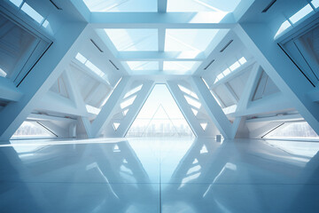 a futuristic white room with a large floor