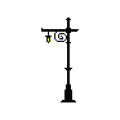this is street lamp icon in pixel art with black color and white background this item good for presentations,stickers, icons, t shirt design,game asset,logo and your project.