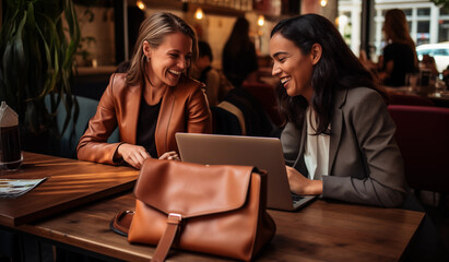 Two Businesswomen Collaborating at a Cafe