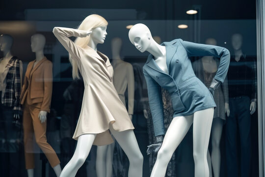 Tow dancing manequin in a shop window