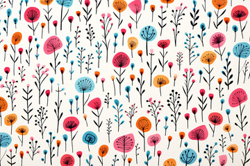 Cute Scandinavian design floral pattern, Generative AI - obrazy, fototapety, plakaty