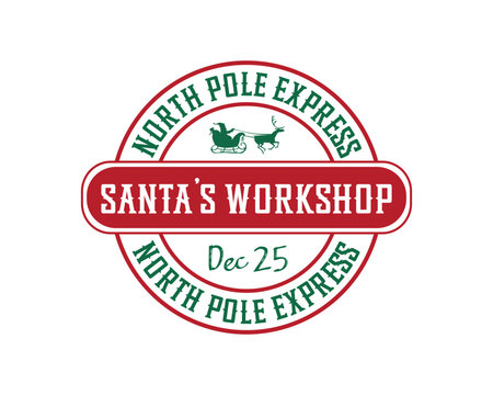 Christmas Santa's workshop North Pole Express Dec 25 rubber stamp design on white background
