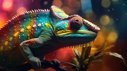 Chameleon head portrait on blur background. AI generated image