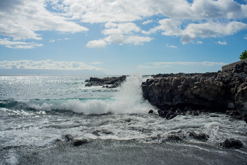 Stone coast of Tenerife, ocean, waves in Tenerife, stone beaches of Tenerife