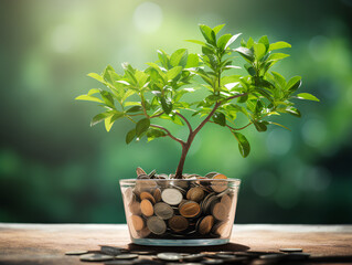 Investment income and growth are represented by a flourishing green tree planted in a pot, symbolizing the fruitful results that can stem from wise financial decisions