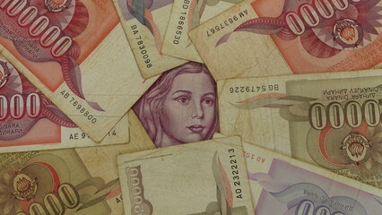 Old money. Yugoslavian money. Old paper money. Josip Broz Tito