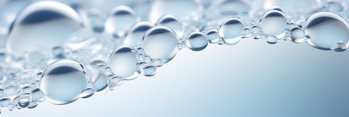 Close-up of white transparent drops liquid bubbles banner