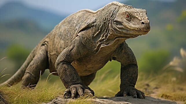 Big Komodo dragon walking on the ground. AI generated image