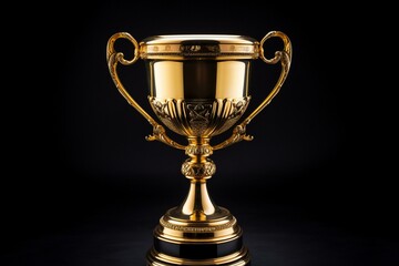Fototapeta na wymiar Isolated golden trophy on black background. Generative AI