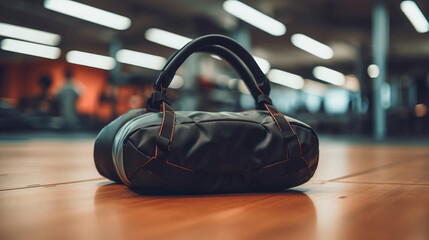 Close-up of Bulgarian bag on clean gym floor. - obrazy, fototapety, plakaty