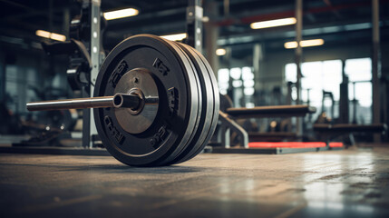 Fototapeta premium Landmine press attachment anchored to gym floor with equipment in background no individuals.