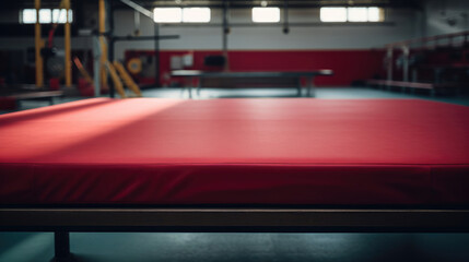 Gymnastics vaulting table in clean well-kept gym no individuals.