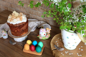 Happy Easter - festive cake with cream and white chocolate