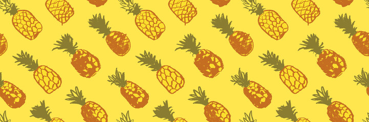 Pineapples pattern. Ananas background. Pineapple label, organic fruit idea. Ornament for fresh juice packaging design. South America fruits image. Tropical plant decoration.
