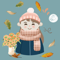 child with autumn leaves