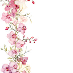 Watercolor orchid vine, blank card vector illustration on blank background.