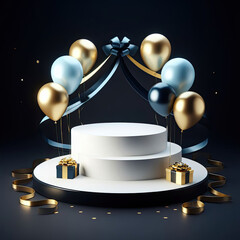 Luxury podium product mockup with blue and gold balloon AI Generative