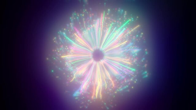 rainbow colored particle streaks forming an vibrant circle, Colored Opening abstract Eye