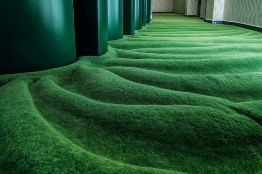 Texture of green carpet in a hotel. Generative AI