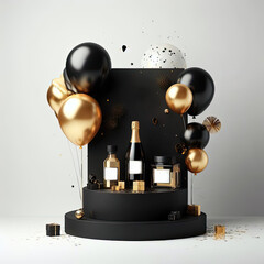 Luxury podium product mockup with gold balloon AI Generative
