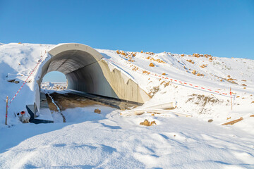 Road tunnel in winter season.