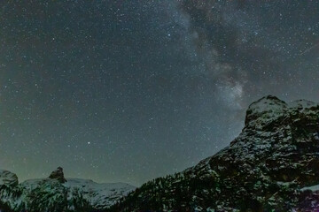 Milky Way Galaxy with Stars During Night above Snowy Mountains in the European Alps, Germany, Europe