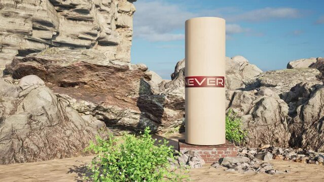 Modellazione 3D e video di un cilindro rotante con NEVER GIVE UP