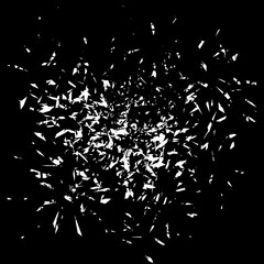 Pieces of destructed Shattered glass. Royalty high-quality free stock photo image broken glass with sharp pieces. Break glass white and black overlay grunge texture abstract on black background - obrazy, fototapety, plakaty