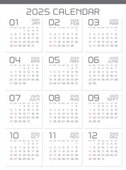 2025年　シンプルモダンなカレンダー