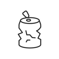Crumpled soda can, linear icon. Line with editable stroke