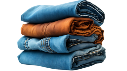 Stack of Folded Jeans on White Background Isolated on Transparent or White Background, PNG