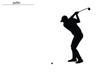Vector silhouettes of male golf players, equipment for design in trendy flat style isolated on white background. Symbols for designing your website, logo, app, publications.