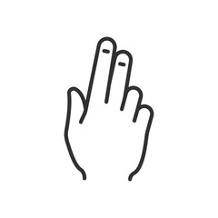 Gesture touchscreen control with two fingers index and middle, linear icon. Line with editable stroke